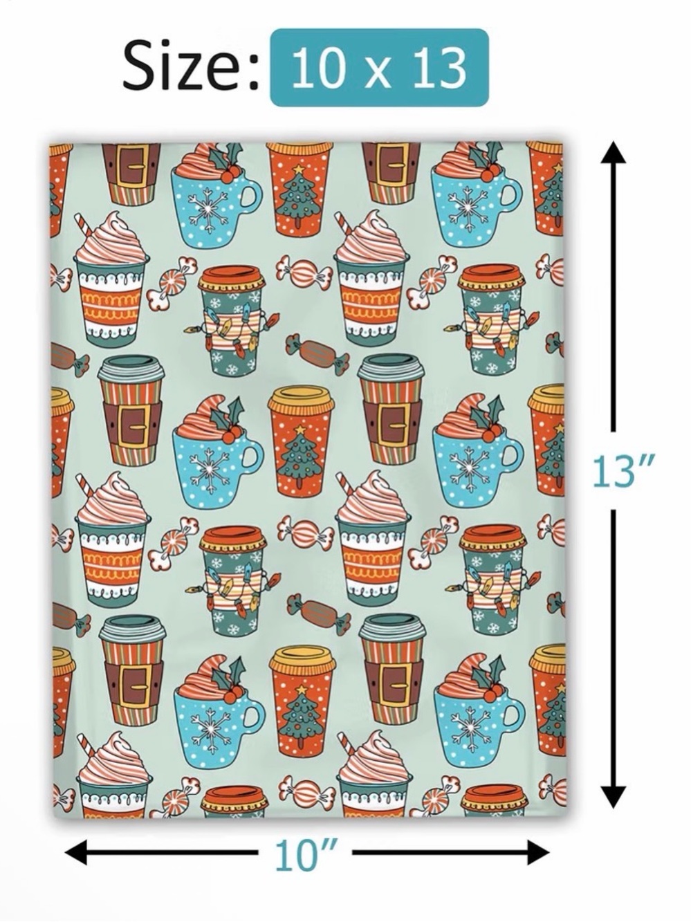 Christmas Coffees Designer Winter Poly Mailers 10”x13” - 15ct - Picture 2 of 2